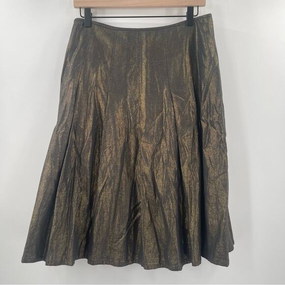 BCBGMAXAZRIA Skirt Size 4 Gold Black Pleated High Waisted A-Line Business Casual - Picture 2 of 14